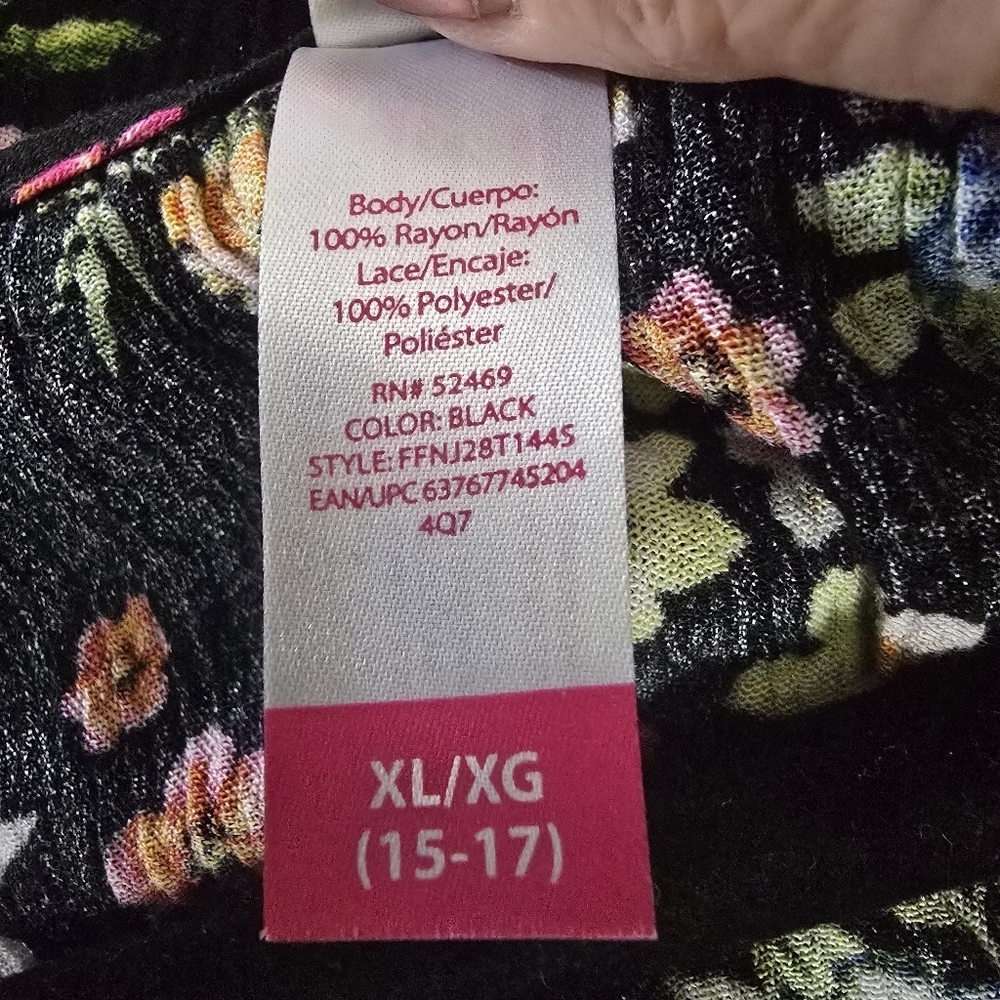 Floral Sz XL Black Lace Sleeve Tie Cottagecore Grommet Women Shirt Elastic Waist - Picture 13 of 13